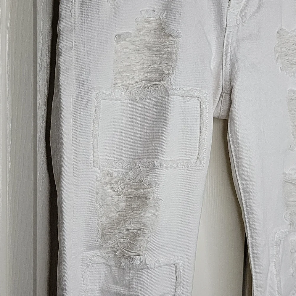 7 For All Mankind Natural Denim Cropped Ankle Distressed Jeans Size 24 - Picture 4 of 12